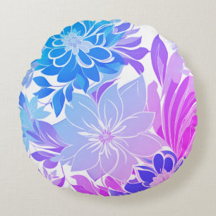 Cojín Redondo Patrón floral, aqua, azul, púrpura, rosa