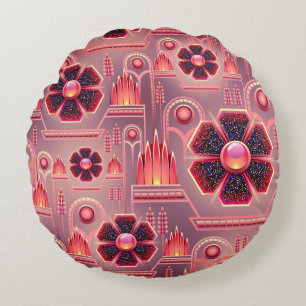 Cojín Redondo Patrón floral Art deco vintage floral geométrica