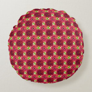 Cojín Redondo Patrón floral atrevido con mariposas Rojo vibran