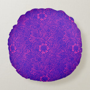 Cojín Redondo Patrón floral azul brillante de neón rosa de color