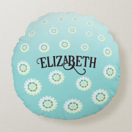 Cojín Redondo Patrón floral azul claro personalizado