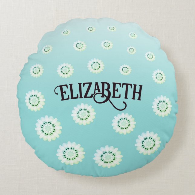 Cojín Redondo Patrón floral azul claro personalizado (Anverso)