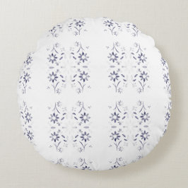 Cojín Redondo Patrón floral azul y blanco desvanecido