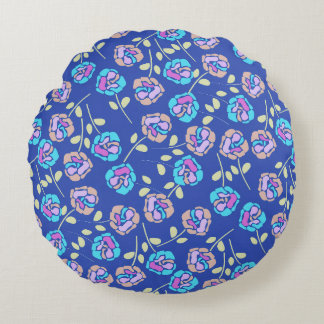 Cojín Redondo Patrón floral azul y púrpura