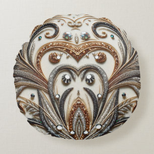 Cojín Redondo Patrón floral brillante con piedra gemela