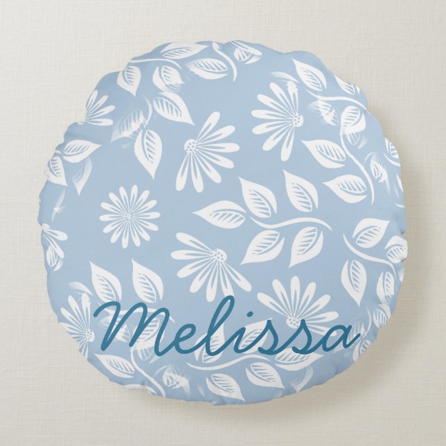 Cojín Redondo Patrón floral clásico - Escoja su color! - (Anverso)