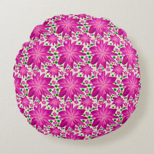 Cojín Redondo Patrón floral continuo de color rosa intenso