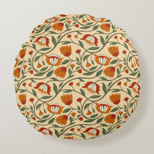 Cojín Redondo Patrón floral continuo sobre fondo beige