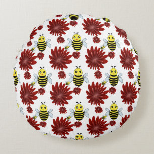 Cojín Redondo Patrón floral de abejas
