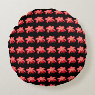 Cojín Redondo Patrón floral de acuarela de flor roja sobre negro
