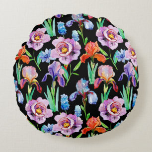 Cojín Redondo Patrón floral de color acuático de Peony