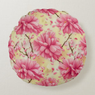 Cojín Redondo "Patrón floral de flores de cerezo acuarela"