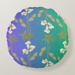 Cojín Redondo Patrón floral de Lirio Blanco