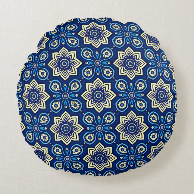 Cojín Redondo Patrón floral de Moda Boho de estilo (Anverso)