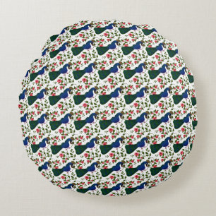 Cojín Redondo Patrón floral de pájaro lindo   Pájaro azul colori