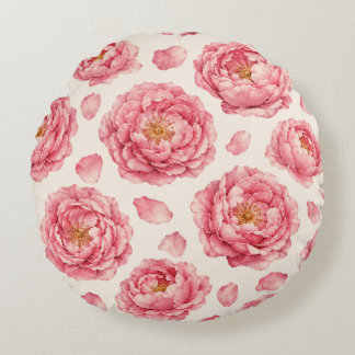 Cojín Redondo Patrón floral de peonía rosa