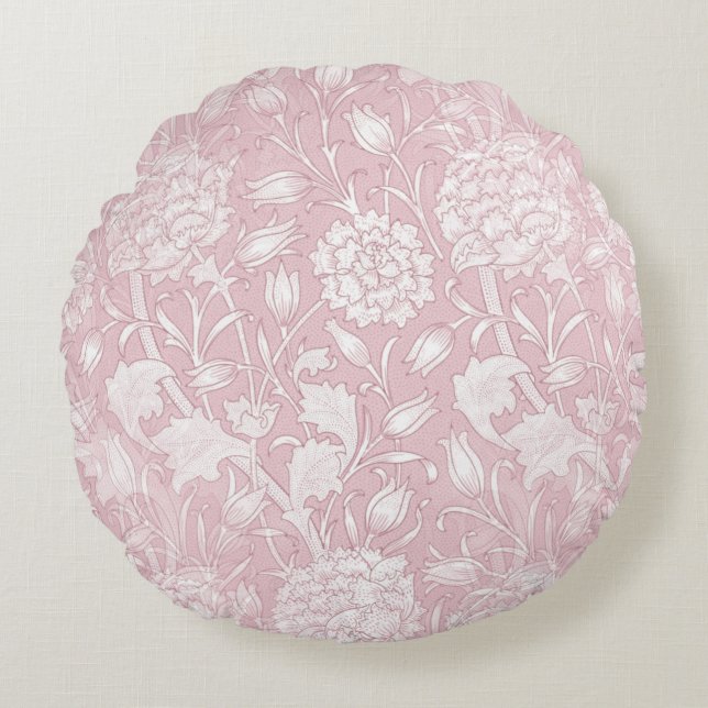 Cojín Redondo Patrón floral de William Morris en rosa (Anverso)