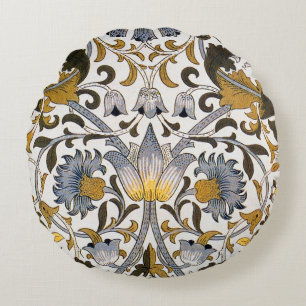 Cojín Redondo Patrón floral de William Morris Lodden: azul dorad