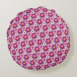 Cojín Redondo Patrón floral decorativo rosa púrpura Astra modern