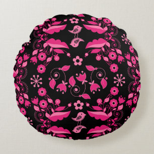 Cojín Redondo Patrón floral escandinavo rosa moderno