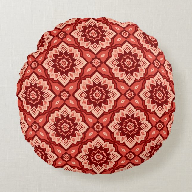 Cojín Redondo Patrón floral geométrico Boho Mandala (Anverso)