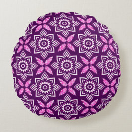 Cojín Redondo Patrón floral geométrico de Boho vibrante