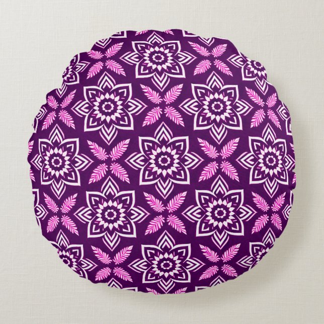 Cojín Redondo Patrón floral geométrico de Boho vibrante (Anverso)