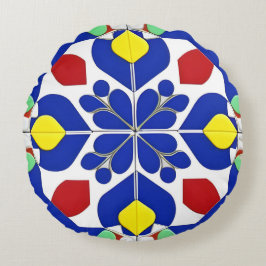 Cojín Redondo Patrón floral geométrico inspirado en colores