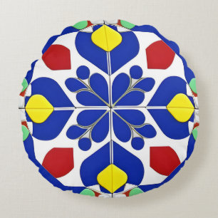 Cojín Redondo Patrón floral geométrico inspirado en colores