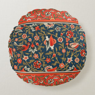 Cojín Redondo Patrón Floral Indo-Persa Bohemio Antiguo Rojo