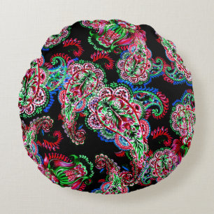 Cojín Redondo Patrón Floral Paisley, Origen Étnico.