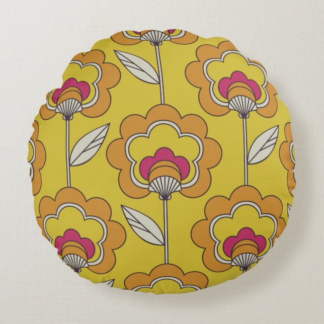 Cojín Redondo patrón floral retro transparente (Anverso)