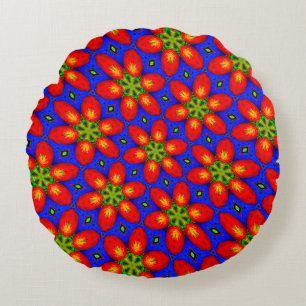 Cojín Redondo Patrón floral rojo curado