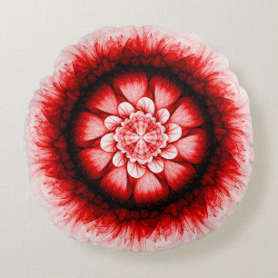 Cojín Redondo Patrón floral rojo moderno