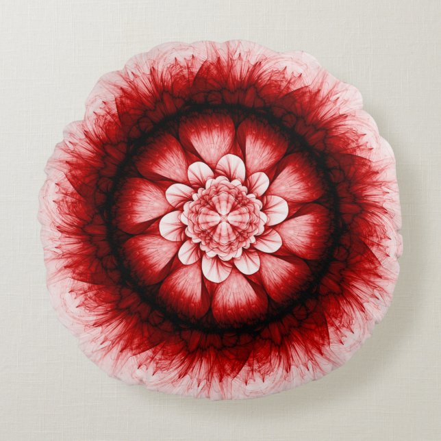 Cojín Redondo Patrón floral rojo moderno (Anverso)