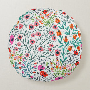 Cojín Redondo patrón floral sin costuras con floral de verano,