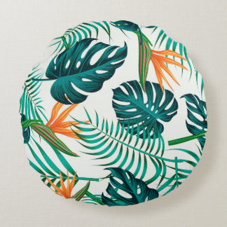 Cojín Redondo Patrón floral sin costuras con hojas. espalda trop