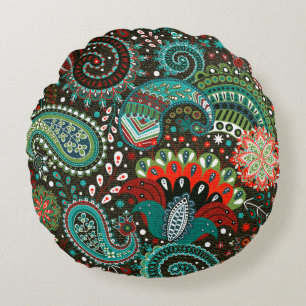 Cojín Redondo Patrón floral sin fisuras con elementos paisajista