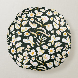 Cojín Redondo Patrón floral sin fisuras con mariposas e insecto