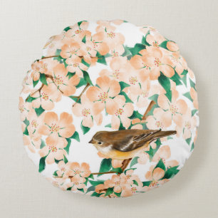 Cojín Redondo Patrón floral sin foco con aves