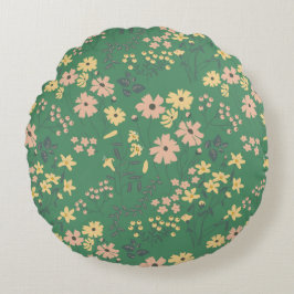 Cojín Redondo Patrón floral verde boho moderno