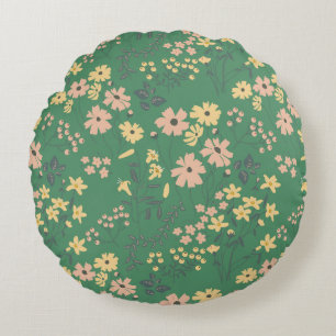 Cojín Redondo Patrón floral verde boho moderno