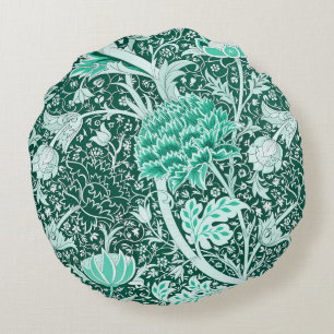 Cojín Redondo Patrón floral verde esmeralda de William Morris
