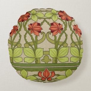 Cojín Redondo Patrón Floral Verde Salvia Art Nouveau Antiguo