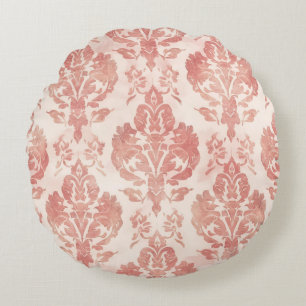 Cojín Redondo Patrón Floral Vintage Acuarela Damask Blush