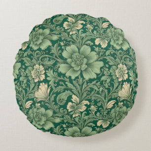 Cojín Redondo Patrón floral vintage verde sabio