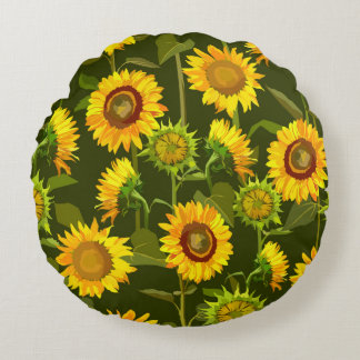 Cojín Redondo Patrón fluido del verano de los girasoles