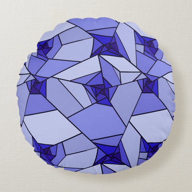 Cojín Redondo Patrón geométrico abstracto azul (Anverso)