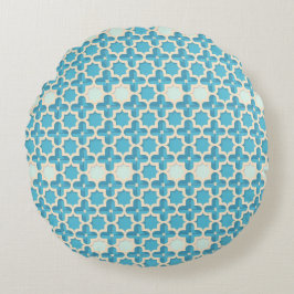 Cojín Redondo Patrón geométrico abstracto azul y blanco
