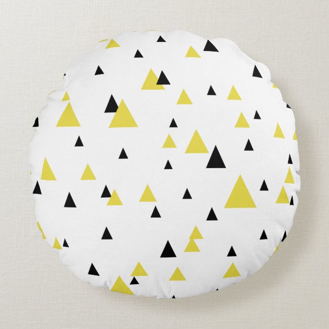 Cojín Redondo Patrón geométrico amarillo y negro personalizado (Anverso)